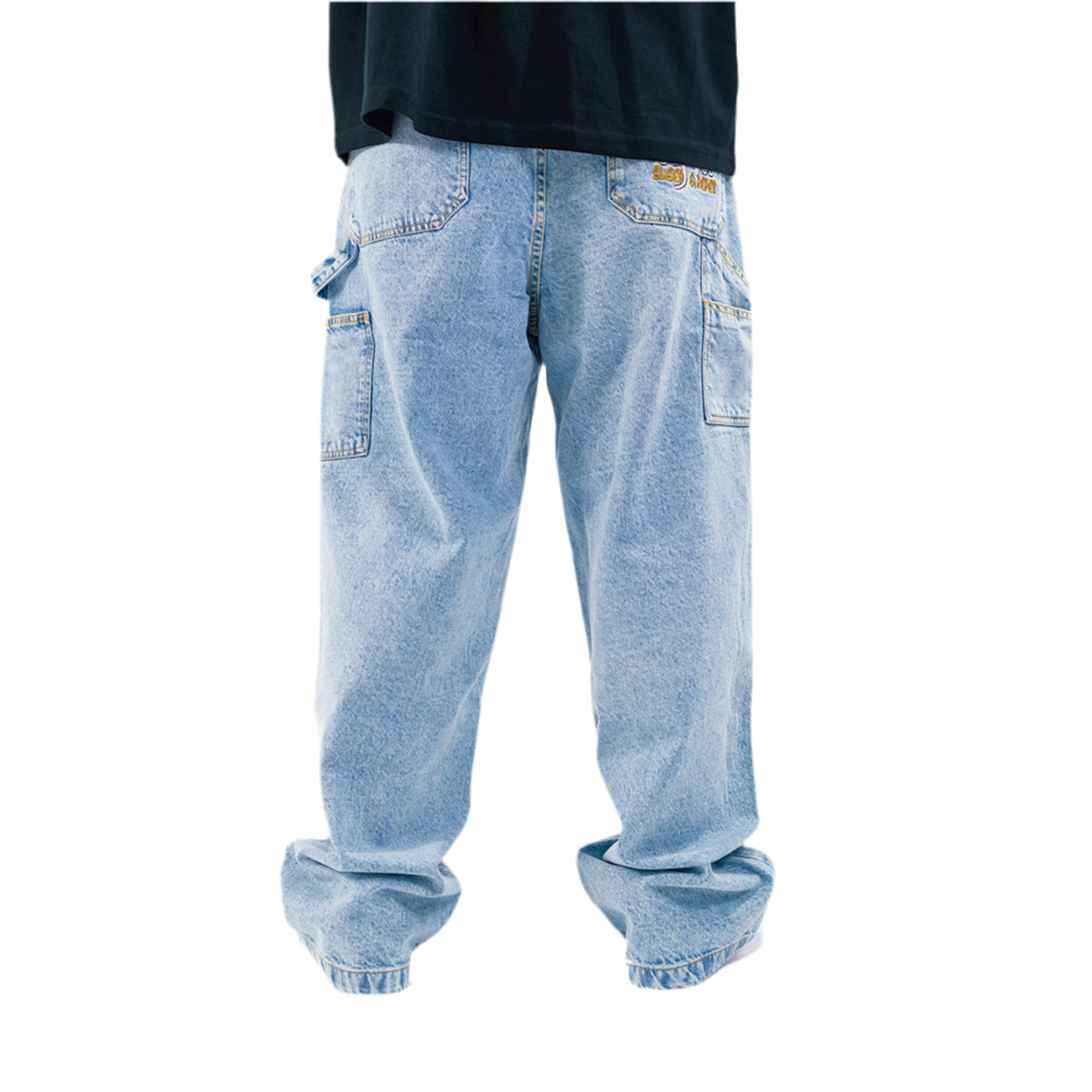 BROOKLYN HARLEM “BH90s”Carpenter pants bleach blue Cat skater Embroidery