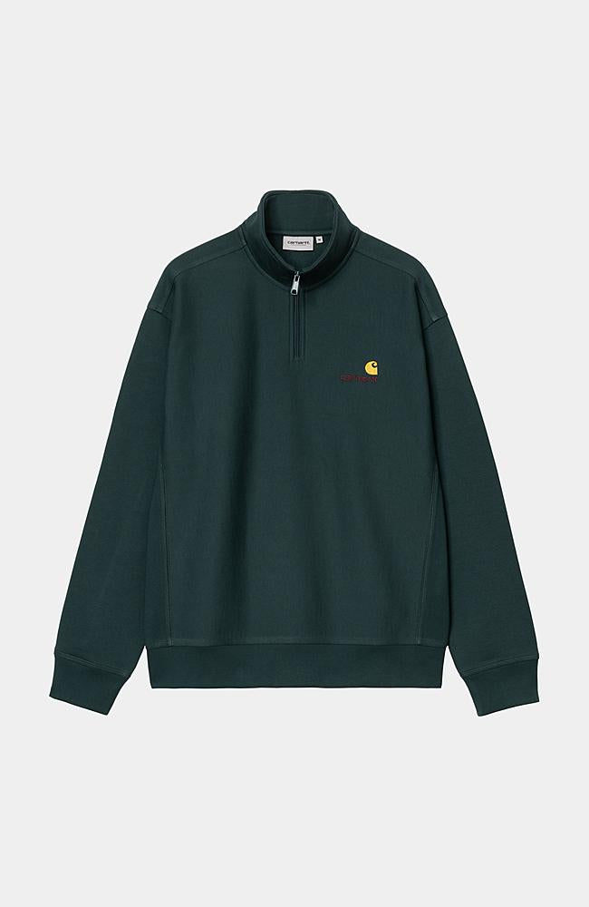 CARHARTT WIP Half Zip American Script Sweatshirt.                                   Deep Lagoon