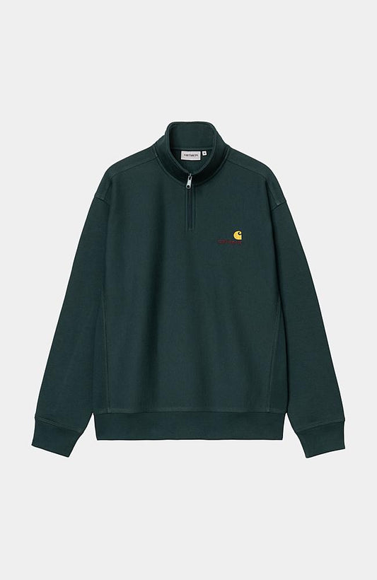 CARHARTT WIP Half Zip American Script Sweatshirt.                                   Deep Lagoon